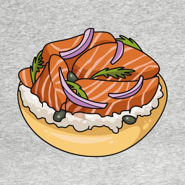 Salmon bagel cartoon illustration by Miss Cartoon